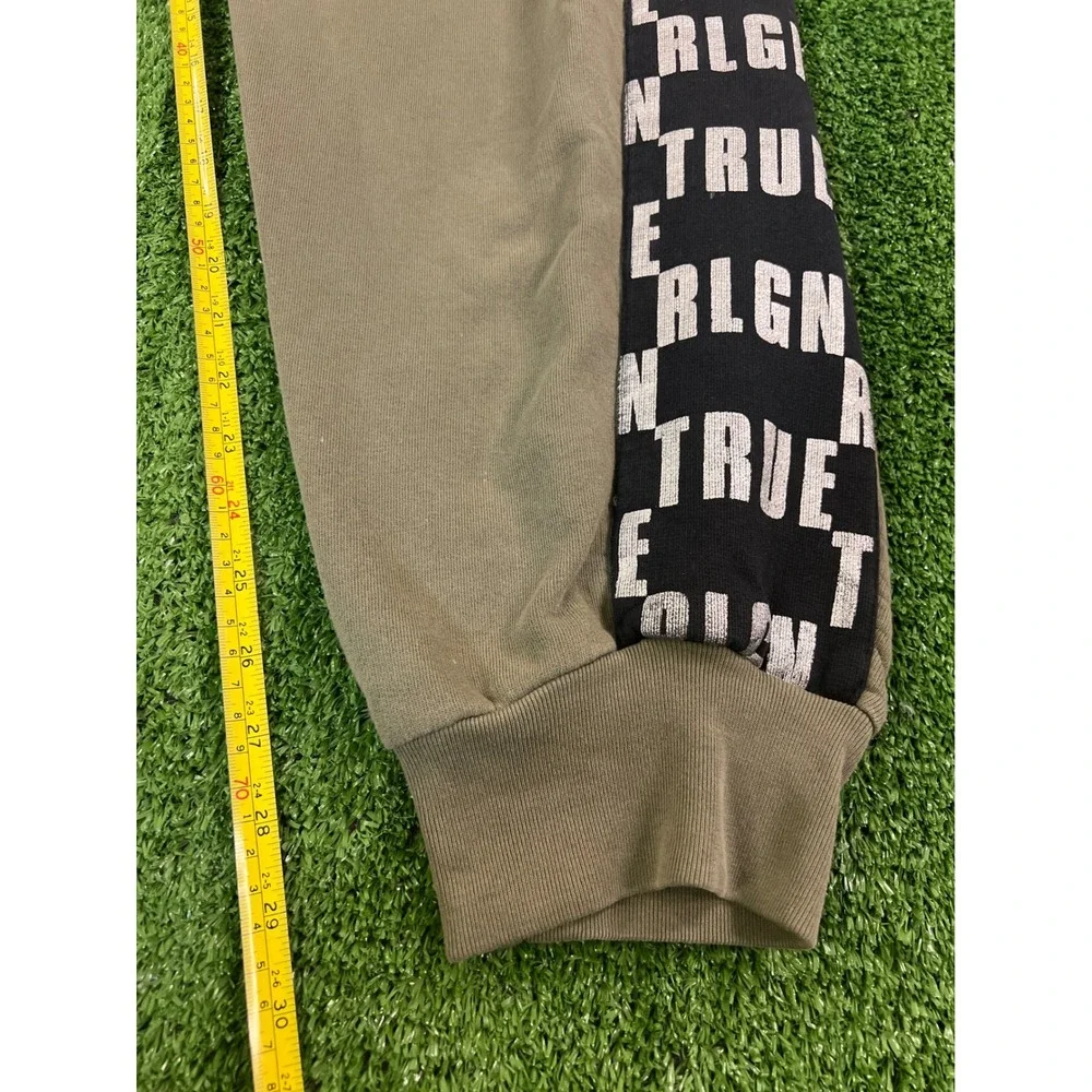 True Religion Mens 2XL Khaki Green Logo Side Stripe Jogger Sweatpants Black Tape